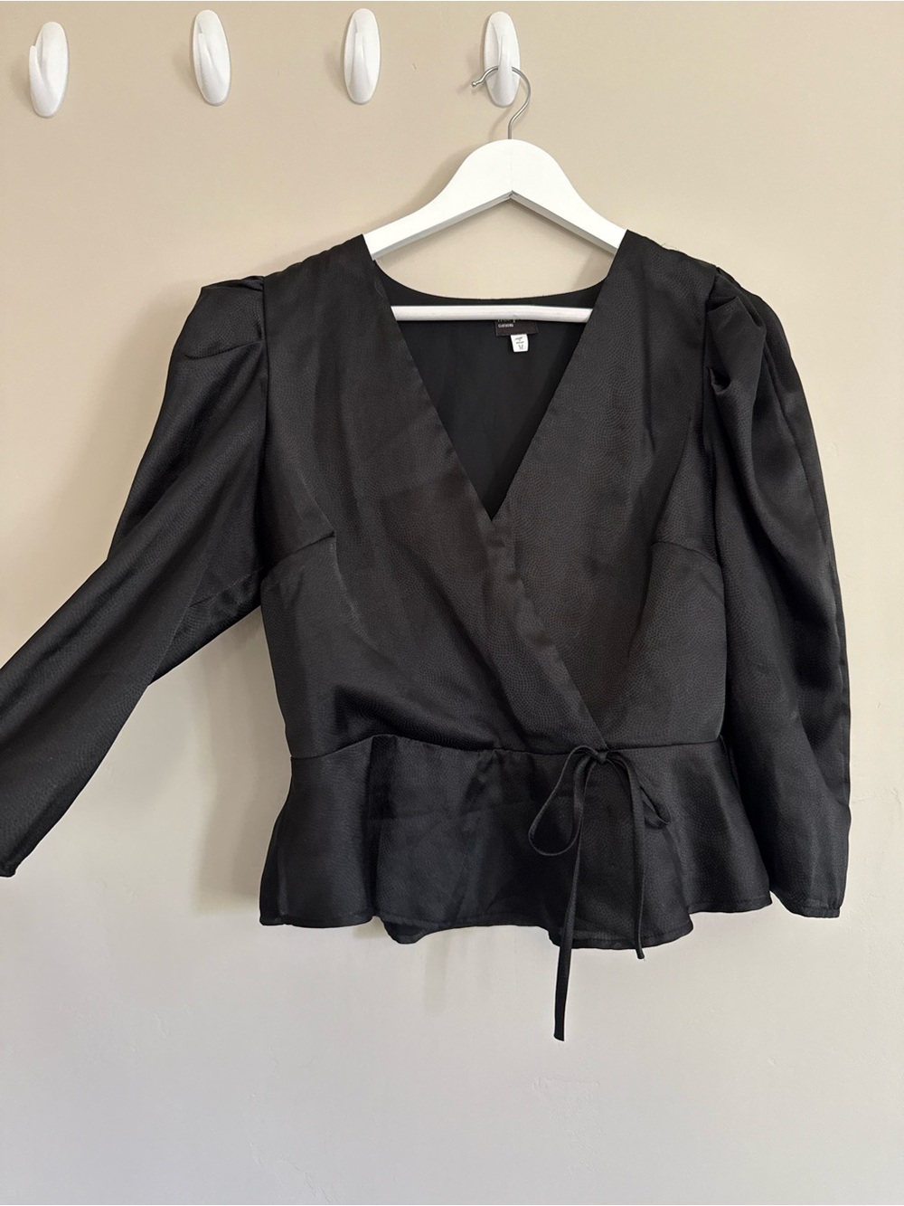 free press Black Wrap Peplum Blouse with Tie Waist